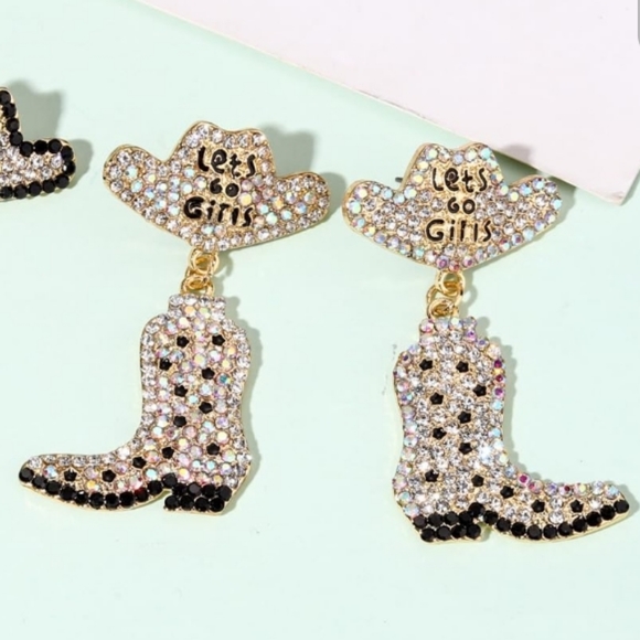 Rhinestone Cowboy Boots Earrings Cowgirl Boots Western Earrings Rodeo Jewelry - Picture 5 of 5